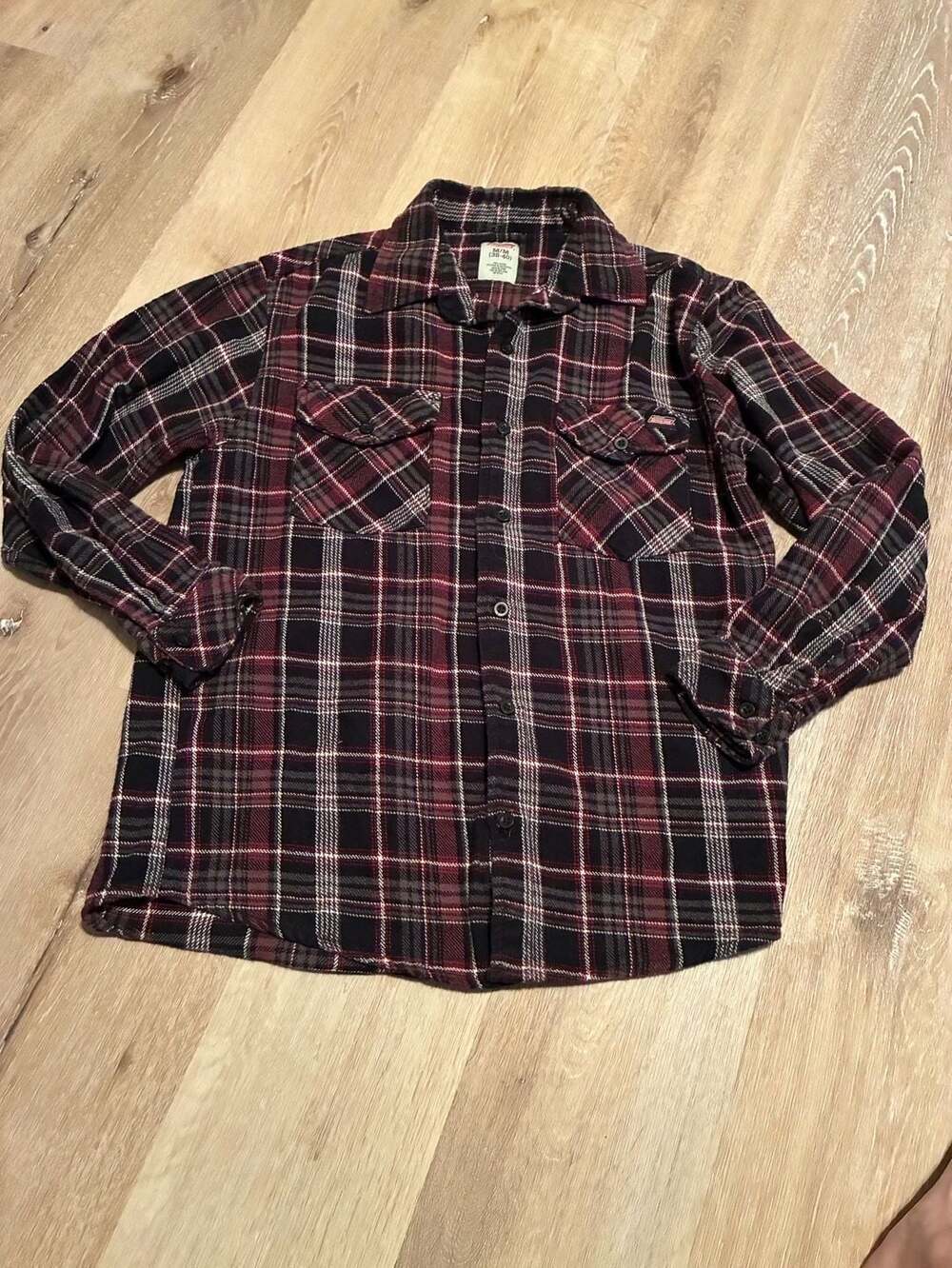 Dickies Black and Red Plaid Long Sleeve Flannel Button-Up Shirt